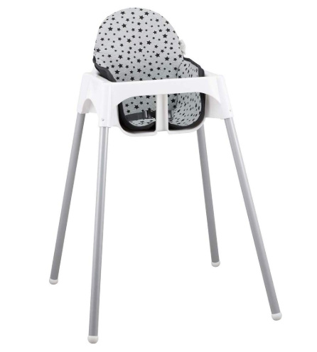 Chaise haute avec tablette et coussin
